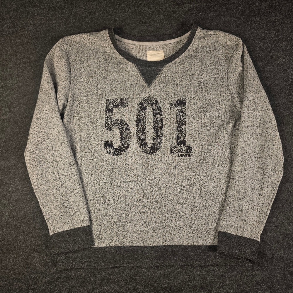 Y2K Levi's 501 Mens Crew Neck Sweatshirt Graphic Heather Gray Long Sleeve Size M